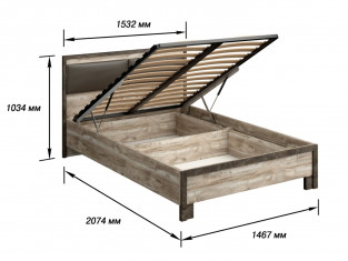 Коллекция Клео Кровать 1400 с ПОДЪЕМНЫМ МЕХ. №2 Дуб Юкон/Ателье темное (Набор)__thumb