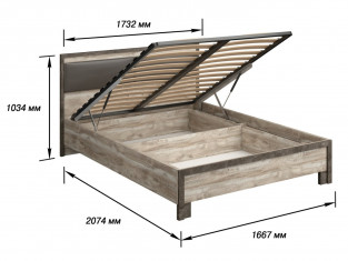 Коллекция Клео Кровать 1600 с ПОДЪЕМНЫМ МЕХ. №2 Дуб Юкон/Ателье темное (Набор)__thumb